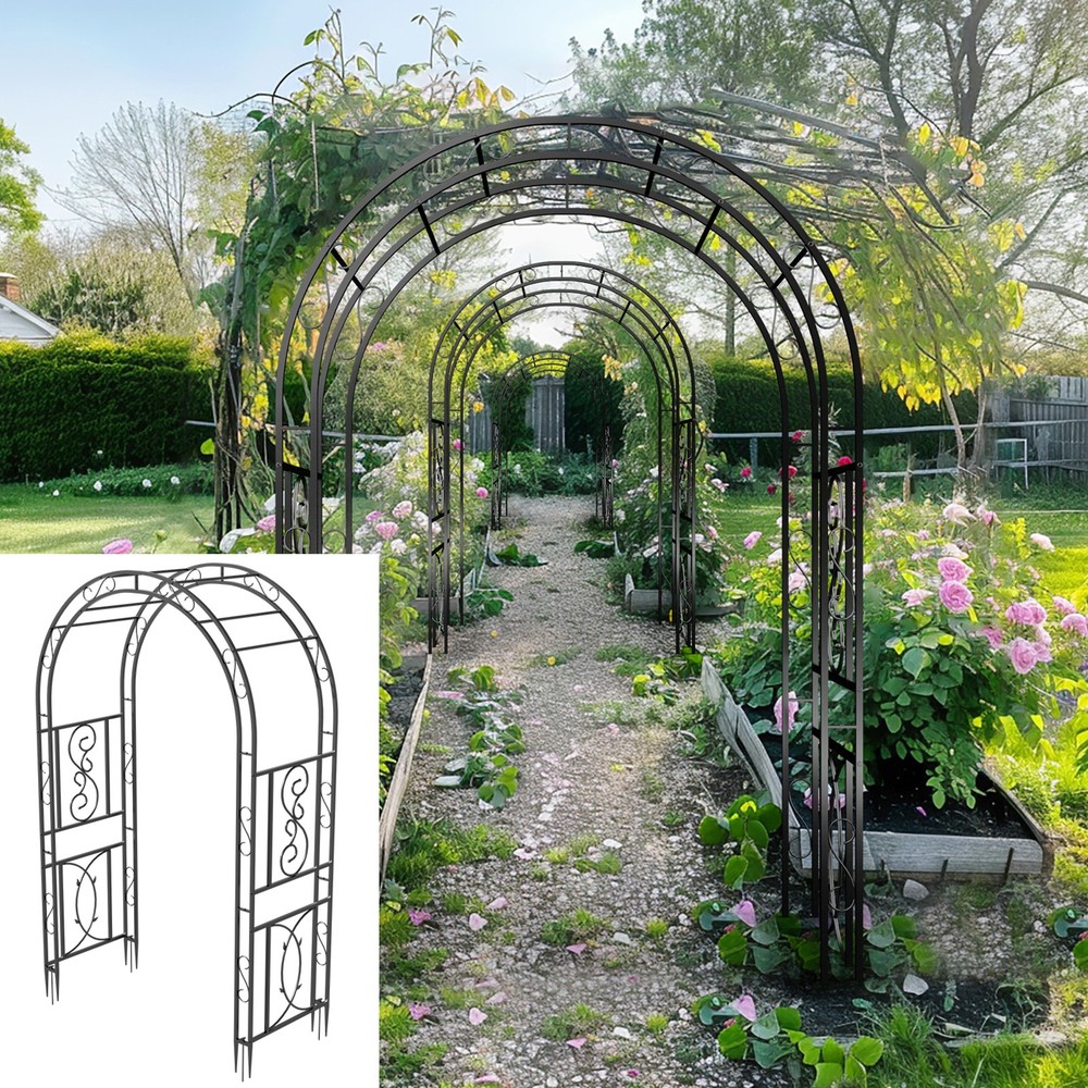 Heavy Duty Iron Garden Arbor Vine Flowers Frame Stand RUST PROOF w/ Floor Prongs