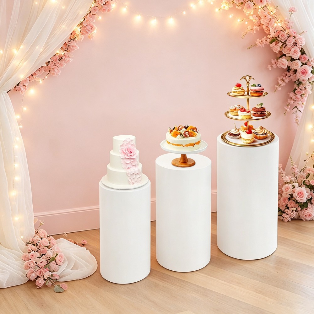 3 Piece Round Cylinder Pedestal Stands For Party Wedding Party Display Decor
