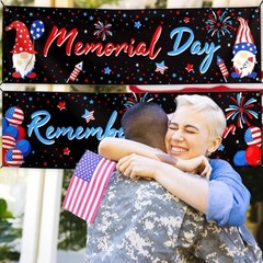 Memorial Day Banner 2pc 4th of July Backdrop Sign Red White and Blue