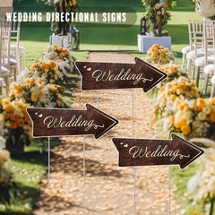 9-Piece Wedding This Way Sign Kit, Double-Sided Wooden Wedding Direction Arrow &