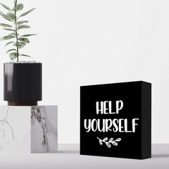 Help Yourself Black Wood Block Sign Desk Decor,Rustic Wooden Box Plaque Sign …