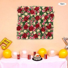 12 Pcs Artificial Flower Wall Panels Faux Hanging Floral Backdrop Decor 40*60cm