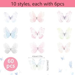 60 Pcs Butterflies for Crafts, Organza Fabric Butterfly Appliques Colorful 3D