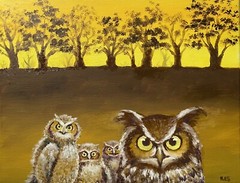 Owls Original Oil Painting On Canvas, Signed By Artist,yellow,nursery,art,nature