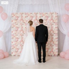 12Pcs Artificial Silk Fabric Flower Wall Panel Banquet Wedding Party Decor