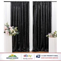 Seamless Black Sequin Curtain Set 2FTx8FT for Wedding and Event Decorations