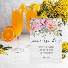 Mimosa Bar Sign, Mimosa Bar Supplies, Floral Brunch Decor, Flower Wooden Tabl…