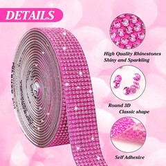 Self Adhesive Pink Crystal Rhinestone Strips Diamond Ribbon Bling Gemstone St…