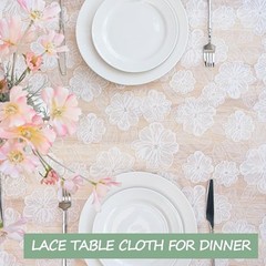 White Lace Tablecloth 54 X 54 Inches Square 54″ x 54″ (Square) Camellia White