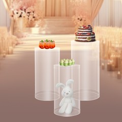 3 Pcs Round Cylinder Pedestal Stand For Wedding Party Display Stand Decor Clear