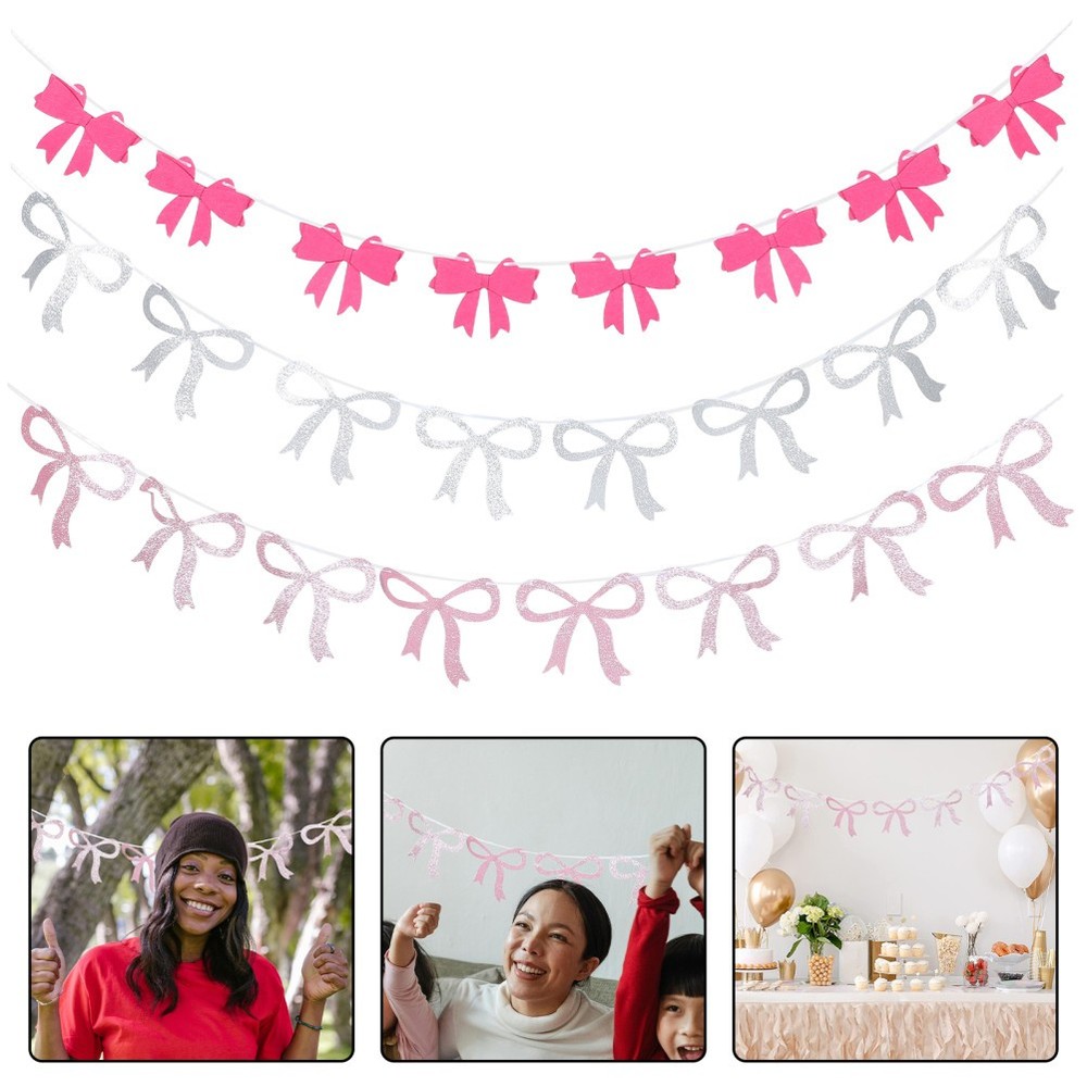 1 Set Reusable Mothers Day Bow Garland Banner Assorted Color Felt Decor