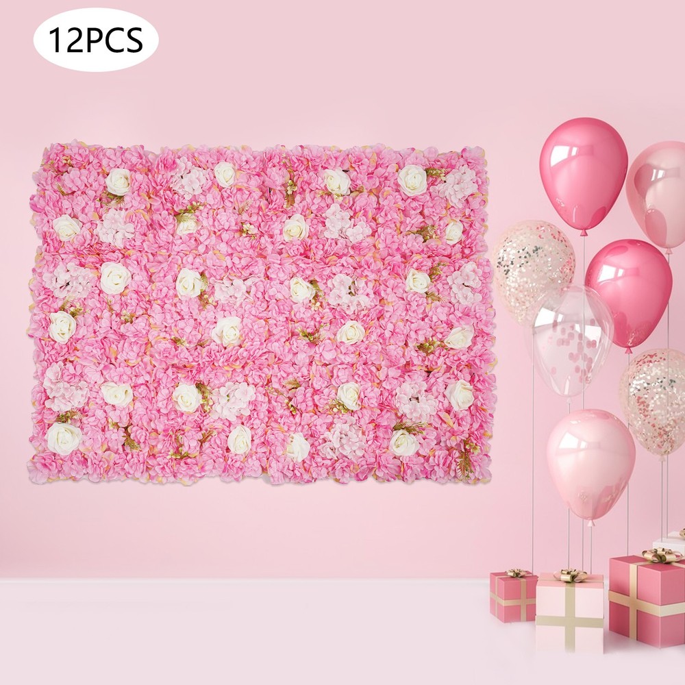 12pcs Artificial Flower Wall Panel Silk Cloth Flower Wall Backdrop for Wedding