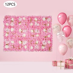 12Pcs Artificial Flower Wall Panel Silk Cloth Backdrop for Wedding Party Decor