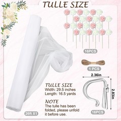 34 Pcs Wedding Aisle Pew Decor – Tulle Silk Hydrangea Flowers, White & Pink, Cer