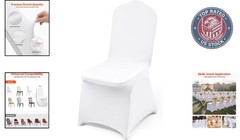 100 Pcs White Slipcovers for Dining Chairs – Stretch & Wrinkle Resistant