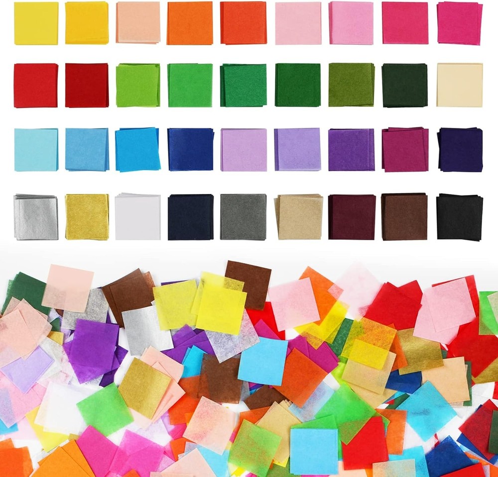 Simetufy 5400 Pcs 1 Inch Tissue Paper Squares, 36 Assorted 1 x 1 Inch, berry
