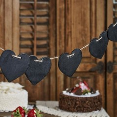 HEART TRIANGLE RIBBON CHALKBOARD BANNER 5 PC PENNANT w/ JUTE DIY WEDDING DECOR