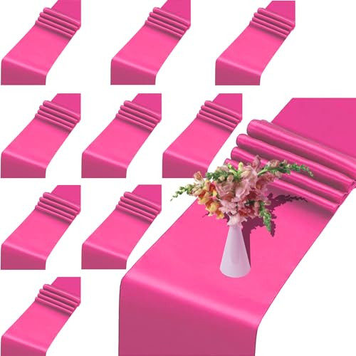 Rose Red Table Runner, 10 Pack Satin Table Runner 12 x 108 Inch Long Silk
