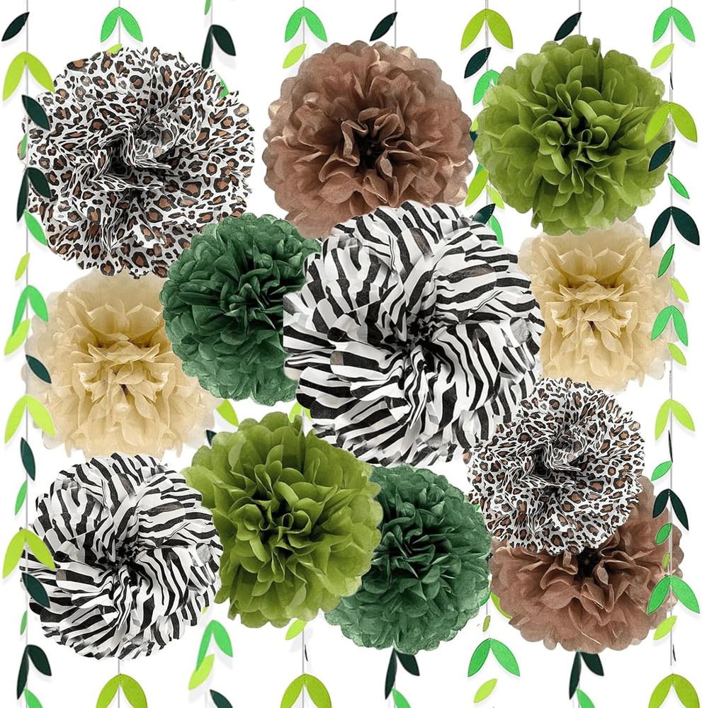 Jungle Safari Tissue Paper Pom Poms Wild Animal Zebra Leopard Print Cheetah Part