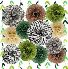 Jungle Safari Tissue Paper Pom Poms Wild Animal Zebra Leopard Print Cheetah Part