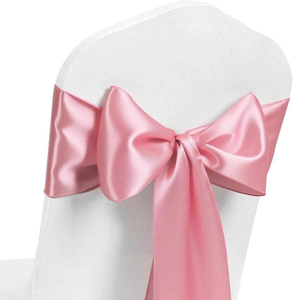 50 Pack Satin Dusty Pink Chair Sashes, 7 X 108 Inches Dusty Pink Chairs Bows