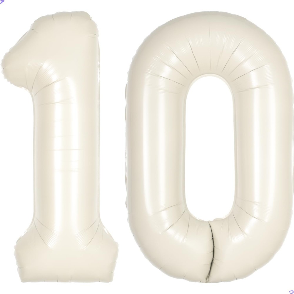 Cream White Number 10 Balloon for First Birthday Decorations,40 inch Huge Bei…