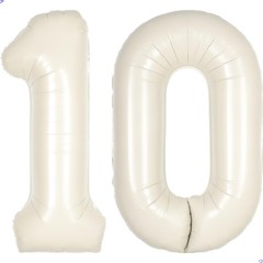 Cream White Number 10 Balloon for First Birthday Decorations,40 inch Huge Bei…