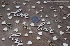 100 piece mix Cursive love words and tiny wood hearts Wedding Decor wooden