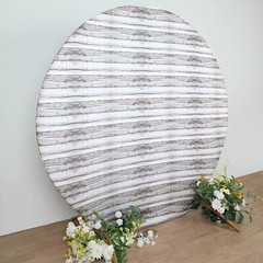 7.5 ft Rustic White Fitted Spandex Round Backdrop STAND COVER Wood Design Party