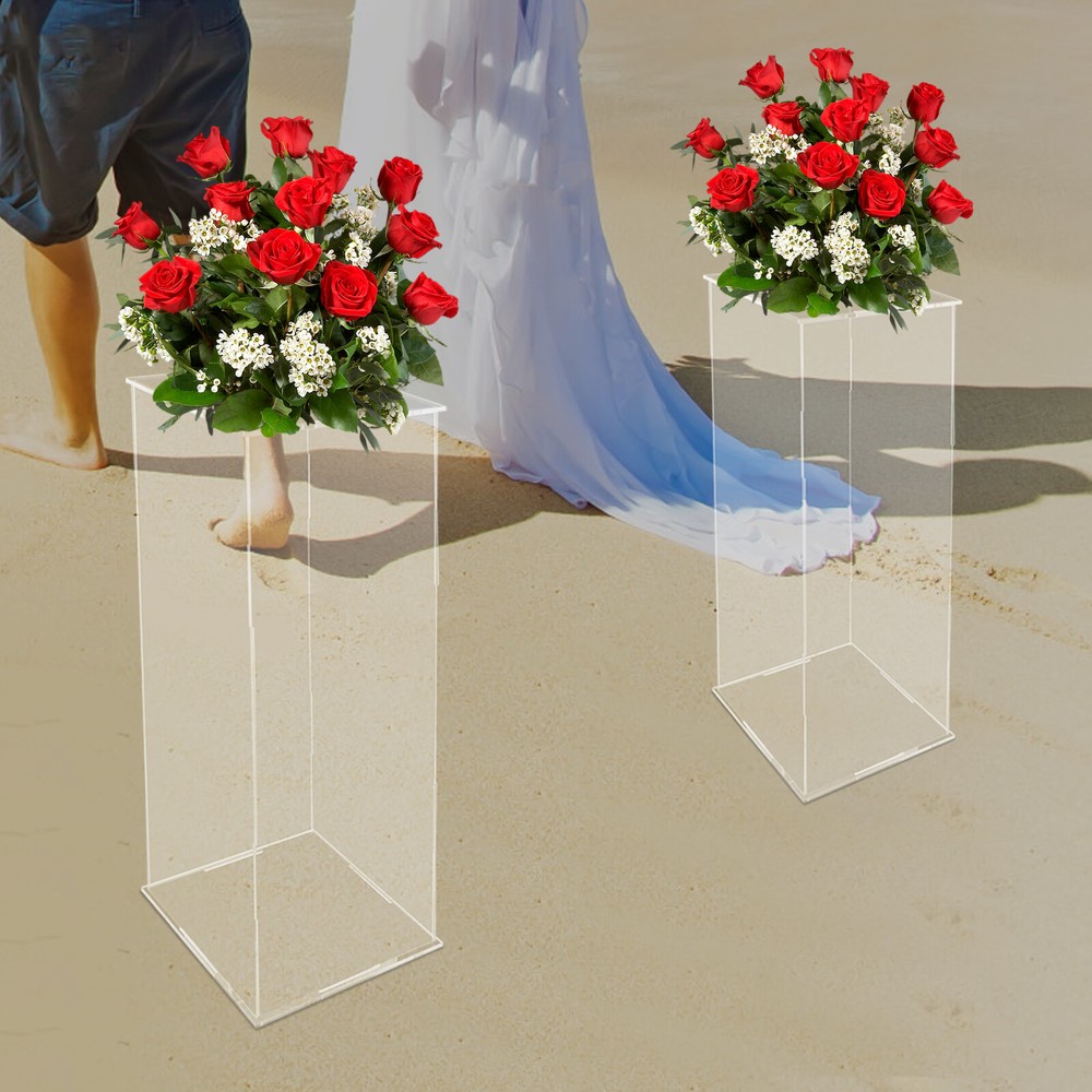 2x Acrylic Column Flower Stand Crystal Chains Geometric Wedding Centerpieces