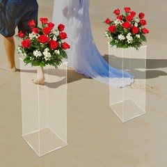 2x Acrylic Column Flower Stand Crystal Chains Geometric Wedding Centerpieces