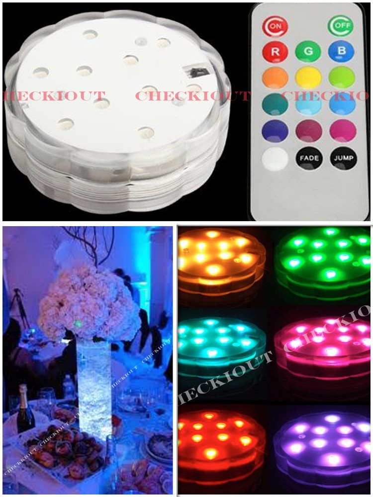 2 RGB Color 10 LED Submersible Waterproof Wedding Vase Base Light Floral Remote