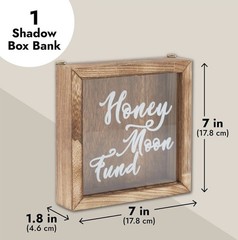 Honey Moon Fund Shadow Box Savings Bank Wood Glass 7 x 7 x 1.8 in Wedding Gift