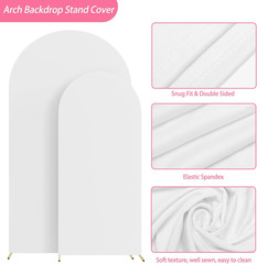 White Spandex Wedding Arch Cover Set of 2 for Parties and Events 7.2FT, 6FT