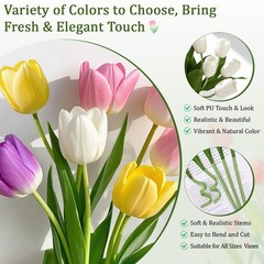 Livole 12 Pcs White Tulips Artificial Flowers Real Touch Tulips Fake Faux Tul…