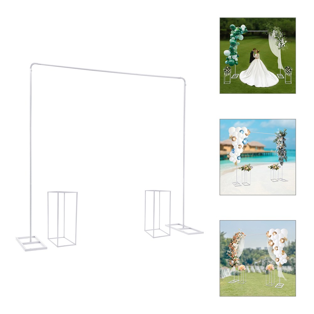 6.56*6.56ft Balloon Stand with 2 Flower Stands Metal Wedding Backdrop Stand