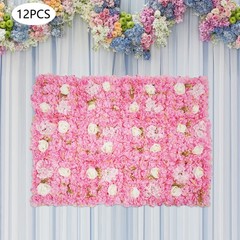 12pcs Artificial Flower Wall Panel Silk Cloth Flower Wall Backdrop for Wedding