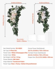 Artificial Wedding Arch Flowers Kit White With 2 Pcs Flowers 2 Pcs Drapes