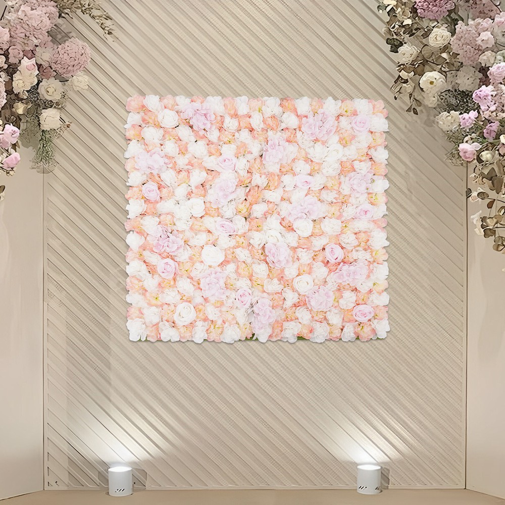 1 × 1M Artificial Flower Wall Panel Silk Rose Hydrangea Backdrop Decor