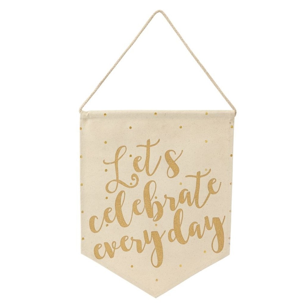 Mud Pie E7 Birthday Celebrate Gold Canvas Decorative Flag Hanger 4265336