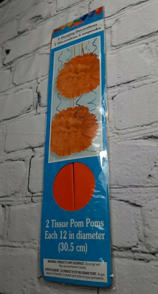 Pack Of 2 Orange 12″ Party Birthday Venue Decoration Tissue Pom Poms Hangings