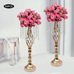 10Pcs Crystal Flower Stands Vases 55cm Wedding Centerpieces Dining Table Gold US