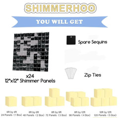 Black Shimmer Sequin Wall Backdrop for Party – 24 pcs (12″x12″)