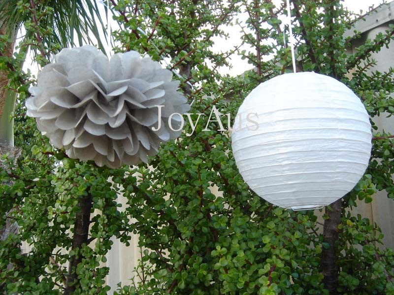 11x grey paper pom poms white lanterns wedding 30th anniversary party decoration