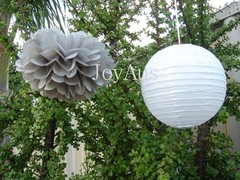 11x grey paper pom poms white lanterns wedding 30th anniversary party decoration