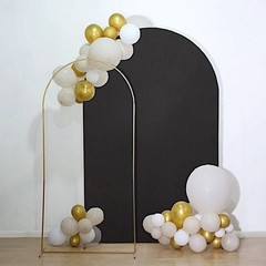 8 ft BLACK Matte Fitted Spandex Round Top Arch Backdrop STAND COVER Party