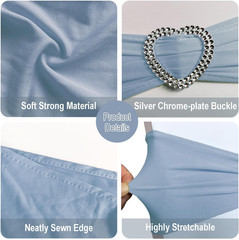 Dusty Blue Chair Sashes 60 Pack Spandex Blue Chair Sashes Bows with Heart Buckle