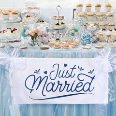 Just Married Burlap Banner White Tulle Bow Car Sign Decoration, Wedding Fabric B