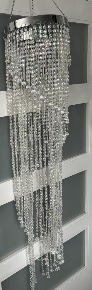 SPIRAL ACRYLIC CRYSTAL CHANDELIER 46” Beaded Preowned Wedding Decor Girl Room