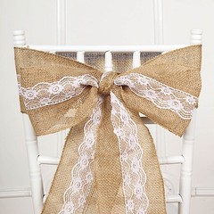 5″ x 108″ Natural Burlap Chair Sash with White Lace Party Events Decorations
